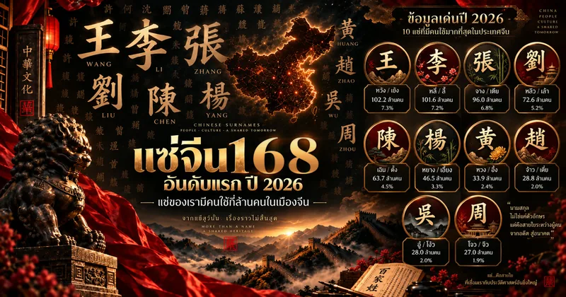 ภาพปกแซ่จีน 168 อันดับแรก ปี 2026 พร้อม 10 แซ่ที่มีคนใช้มากที่สุดและจำนวนคนโดยประมาณ