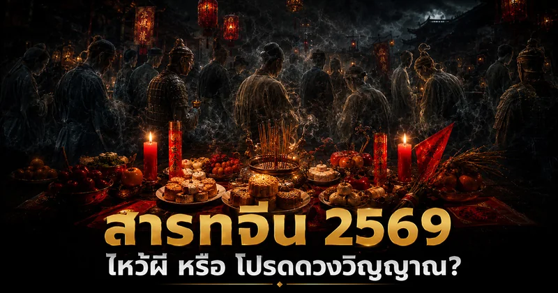 โต๊ะเซ่นไหว้บรรพบุรุษพร้อมกระดาษเงินกระดาษทองยามค่ำ