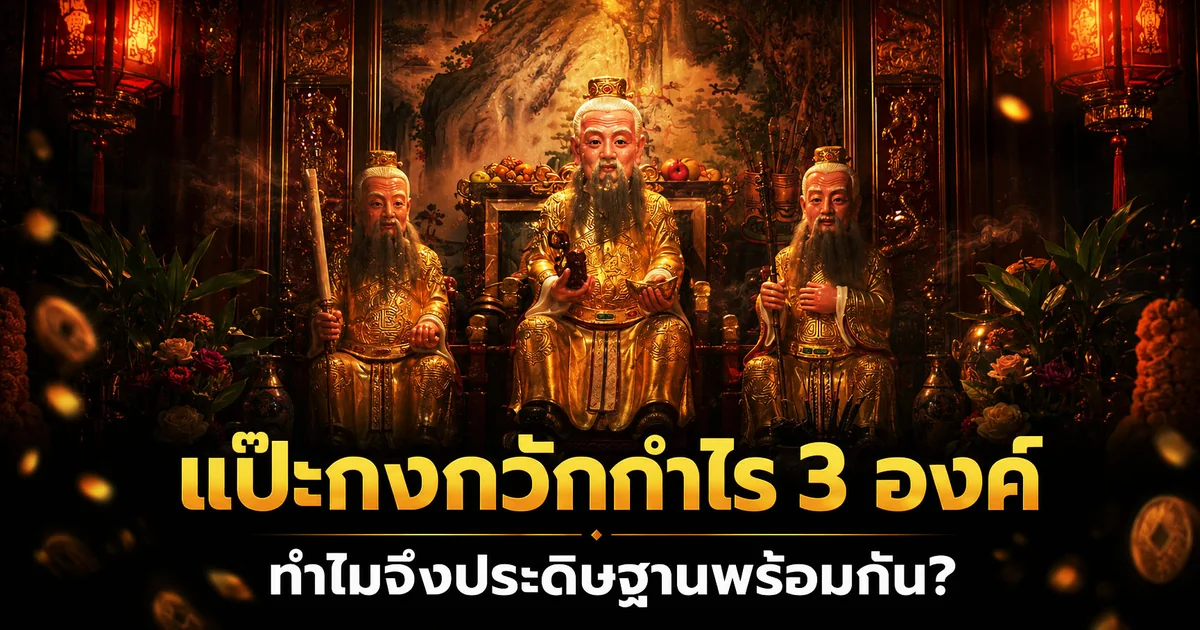 รูปปั้นแป๊ะกงกวักกำไรสามองค์ ศาลเห้งเจียสวนผัก