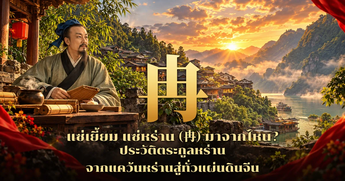 ภาพปกอักษร 冉 สีทองตัวใหญ่กลางภาพ ด้านซ้ายเป็นบัณฑิตจีนโพกผ้าสีน้ำเงิน สวมเสื้อคลุมสีเขียวหม่น ไว้เคราแหลม นั่งอ่านม้วนไม้ไผ่ที่โต๊ะไม้ข้างโคมแดง ด้านหลังเป็นหมู่บ้านบ้านไม้บนไหล่เขาริมแม่น้ำสีเขียวมีเรือจอด ภูเขามีหมอกยามพระอาทิตย์ขึ้น พร้อมข้อความ แซ่เยี้ยม แซ่หร่าน (冉) มาจากไหน? ประวัติตระกูลหร่าน จากแคว้นหร่านสู่ทั่วแผ่นดินจีน