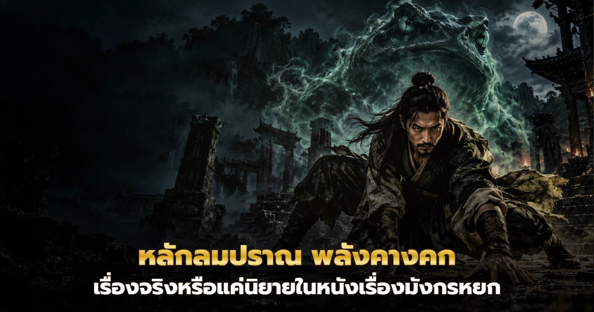 นักฝึกมวยจีนย่อตัวฝึกลมปราณแบบวิชาคางคก